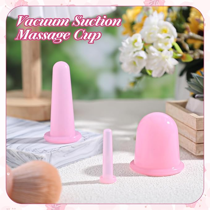 4pcs Face Cups,Facial Suction Cups,Ventosas Faciales,Silicone Anti Cellulite Vacuum Facial Cup for Facs and Neck Eye Massage Beauty Tool,Pink