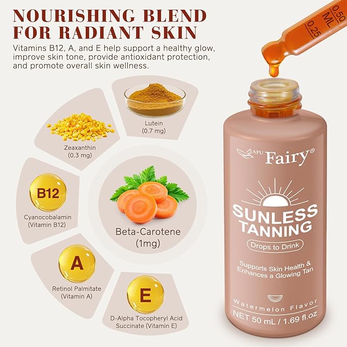 Tanning Drops to Drink for Face & Body - Natural Sunless Tanning Drops with Enhancing Your Natural Skin Tone, for All Skin Types