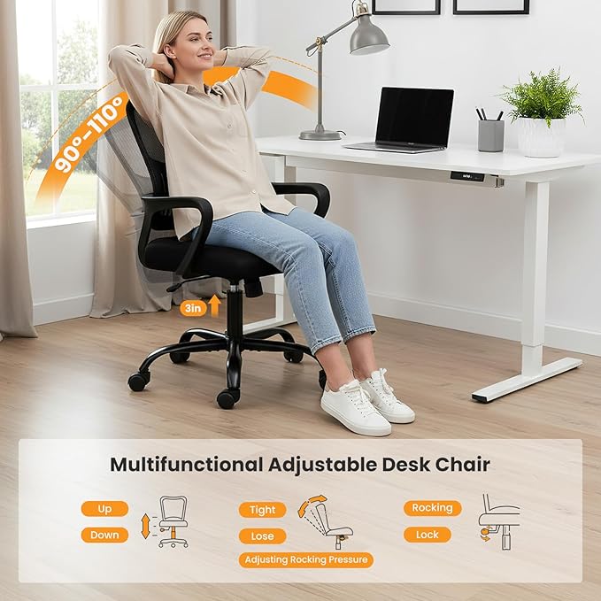 NEWBULIG Home Office Chair Desk Computer Chair Adjustable Ergonomic Lumbar Support Executive Chair with High Density Mesh 360 Degree Swivel Rolling Chair for Men Women Adults Black