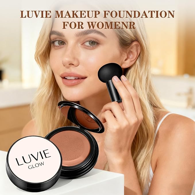 Cushion Foundation/Mushroom Head Air Cushion BB Cream/Long Lasting Hydrating Light Coverage for All Skin Types, Natural Color/Luvie (Mocha)