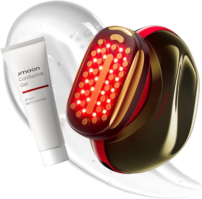 JMOON by Ulike Microcurrent Facial Device, M30U Red Light Therapy for Face, Safe Anti Aging Skin Care, 4 Modes, 5 Energy Levels for Full Face Lift and Ideal for Smile Lines, Eyes, and Forehead (Red)