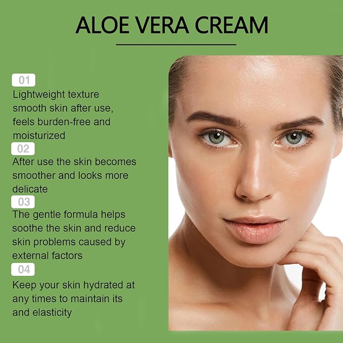 Aloe Vera Face Cream Moisturizer, Moisturizing Cream with 98% Organic Natural Aloe Vera, Long Lasting Deep Moisturize, Soothing & Nourish Dry Skin, Lightweight & Non-Greasy Formula