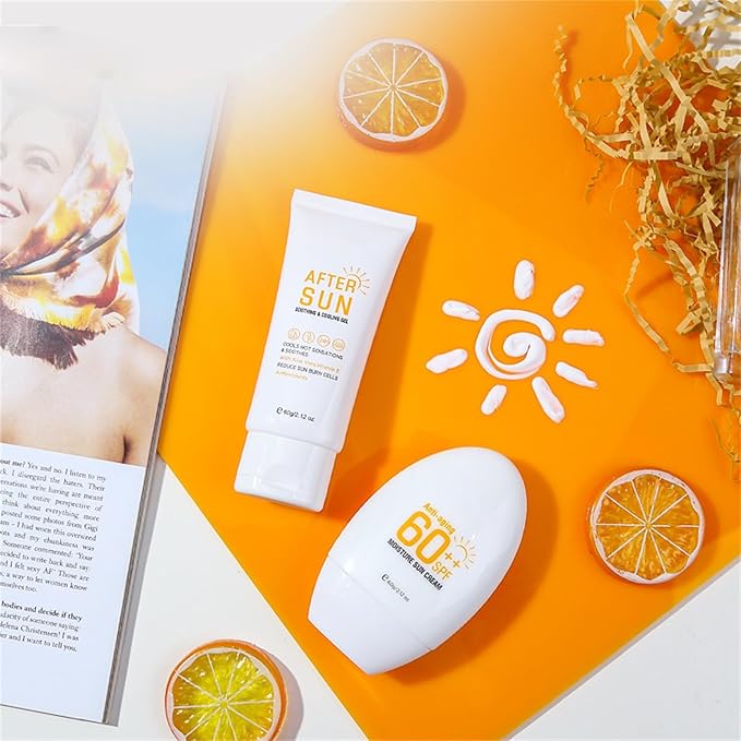 Sunscreen SPF 60 Travel Size Sun Protection Kit - Anti Aging Moisture Cream for Face & Body, After Sun Gel, Beach Essentials