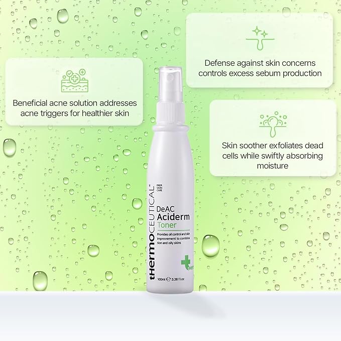 tHermoCEUTICAL DeAC Aciderm Toner - Refreshing Cooling Toner, Targeted Acne Solution, Relieves Skin Sensitivity for Oily, Acne Prone Skin, 3.38 fl.oz