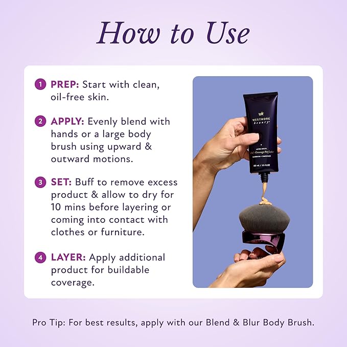 Westmore Beauty Body Coverage Perfector x Blend & Blur Body Brush Kabuki Brush - Waterproof Leg & Body Makeup - Tattoo Cover Up Makeup - 7 Oz Warm Radiance