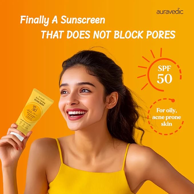 Auravedic Acne Calming Sunscreen SPF 50 PA++++ | Oil-Free Broad Spectrum UVA/UVB Face Sunscreen with 5% Niacinamide & 2% Salicylic Acid | For Oily & Acne-Prone Skin | 2.12 Oz (60g)