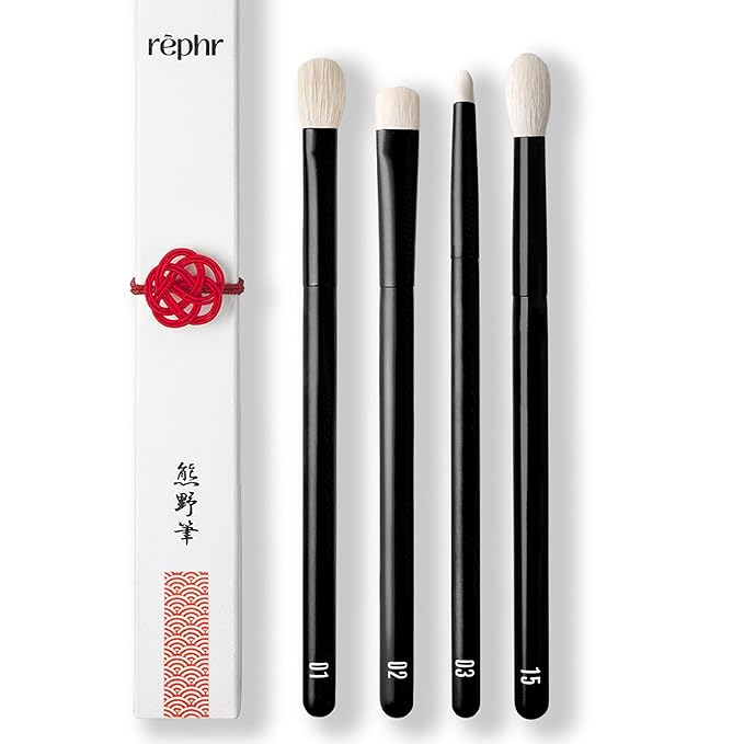 rephr The Core Eye Set – 4 Natural Goat Hair Makeup Brushes for Blending, Shading, Detail & Crease, Handmade in Kumano, Japan