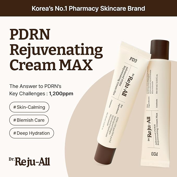 Dr. Reju-All Advanced PDRN Rejuvenating Cream Max – 99% Pure Salmon DNA Gel Type Face Moisturizer – Optimal 1200ppm for Glass Skin & Plumping – Korean Pharmacy Anti-Aging Skin Care Face Cream -2 Fl Oz
