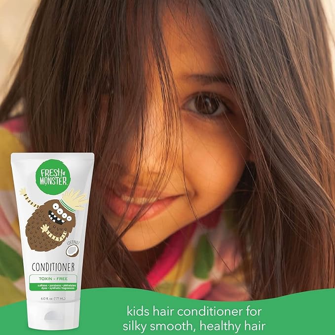 Fresh Monster Kids Hair Conditioner, Toxin-Free, Hypoallergenic & Natural, Hair Conditioner for Kids, Coconut (2 Pack, 6oz/each)