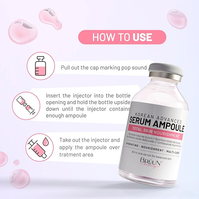 BRÜUN Total Care Complex Ampoule – Retinol Peptide Hydrating Serum for Face and Body, Use with or without Derma Pen (Not Included), 1.18 fl.oz