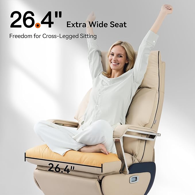 M80A Dual Motor Electric Executive Office Chair with Footrest, Comfortable Reclining Office Chair Wide Seat, Big and Tall Ergonomic Leather Home Office Desk Chair (Beige,Multi-Functionality)