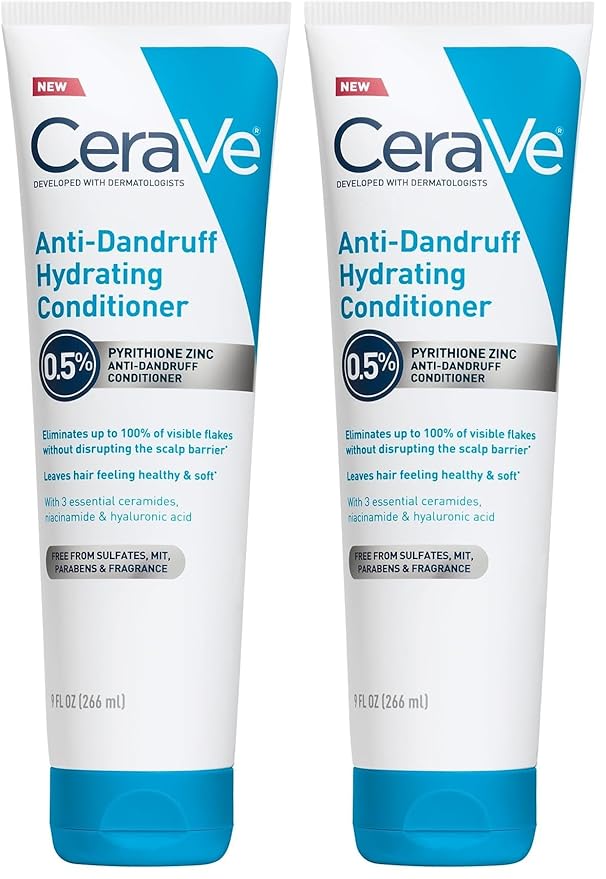 CeraVe Hydrating Anti Dandruff Conditioner,0.5% Pyrithione Zinc Dandruff Treatment With Ceramides,Hyaluronic Acid & Niacinamide,Helps Eliminate Flakes & Reduce Itchy Scalp, Sulfate Free,(Pack of 2)