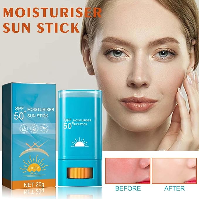 Moisturizing Sunscreen Stick SPF 50+, Korean Sunscreen Stick for Face & Body, Water Resistant & Lightweight, Effective UV Protection Sunblock Sticks for All Skin Types, No Cast White, 0.7 Oz (2pc)