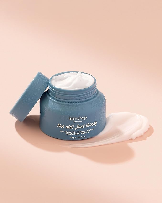 Not Old Just Thirsty Face Moisturizer with Vitamin B5, Collagen, Squalane for Hydration, Repair, Elasticity, 1.99 fl. oz | All skin types