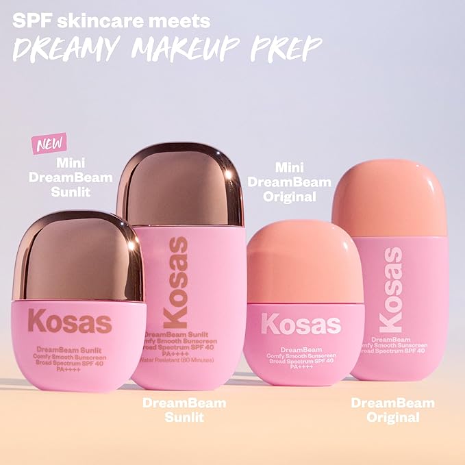 Kosas Mini DreamBeam SPF 40 Mineral Sunscreen for Face – Travel Size Makeup Prep & Sun Protection, 15 ml