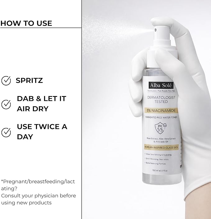 5% Niacinamide Face Toner with Fermented Rice Water | pH 5.5 Balancing Toner | Hydrates, Refines Pores & Brightens for Glass Skin | Dermatologist Tested | 100 ml (3.38 fl oz)