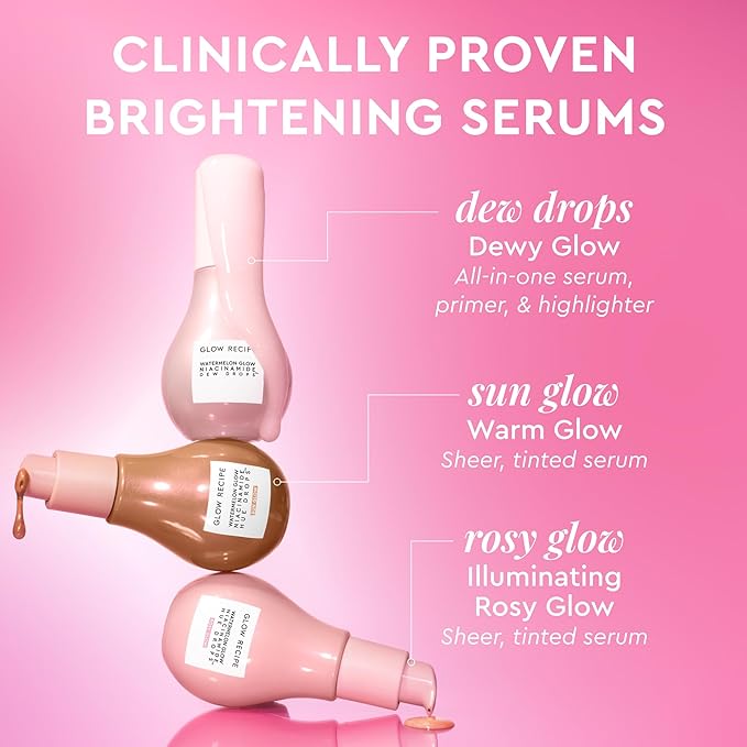 Glow Recipe Hue Drops Bronzing Drops, Tinted Face Serum, Glow Primer + Liquid Highlighter, Niacinamide + Hyaluronic Acid, Radiant Warm Glow, Rosy Glow (40ml)