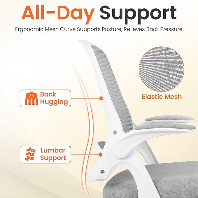 NEO Chair Office Chair Gaming Desk Computer Mesh Ergonomic Chair with Flip-up Arms Comfy Lumbar Support Adjustable Height Rolling Wheels Chair for Home Office (Grey)