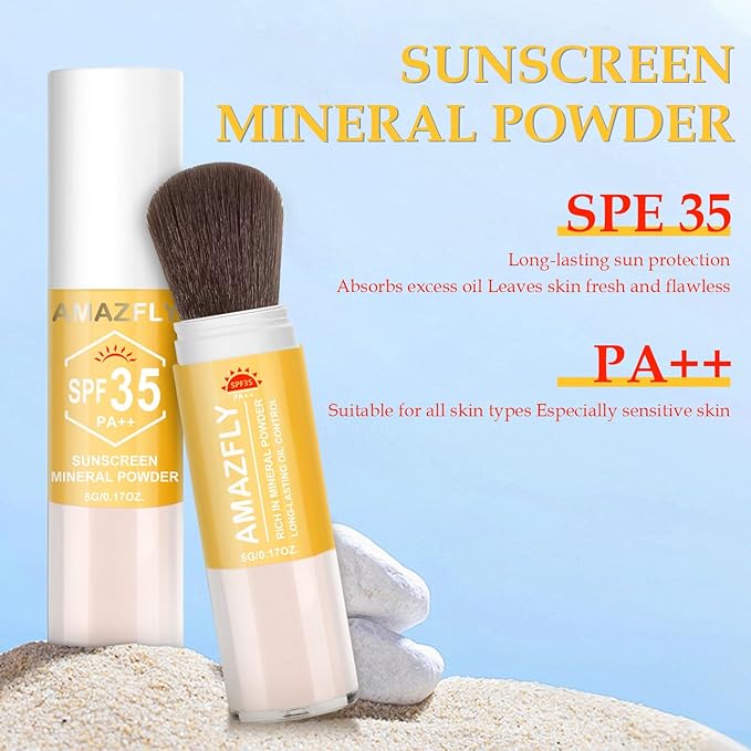 Mineral Sunscreen Setting Powder, SPF 35 Brush Sunscreen Powder for Face & Scalp, Long Lasting Lightweight Breathable, Oil Control Natural Matte Finish (#04 Pink Complexion)