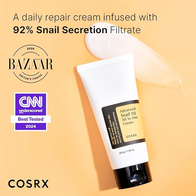 COSRX Snail Mucin 92% Moisturizer, Daily Repair Face Gel Cream Tube Type for Dry, Sensitive Skin, Not Tested on Animals, No Parabens, No Sulfates, No Phthalates, Korean Skin Care (3.52 Fl Oz / 100g)