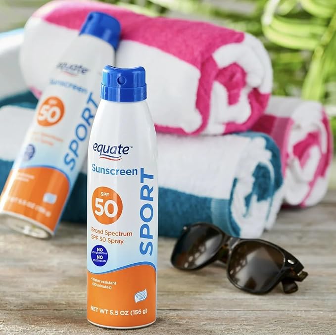 Equate Sport Broad Spectrum Sunscreen Spray, SPF 50, Water Resistant, Twin Pack, 5.5 oz Each