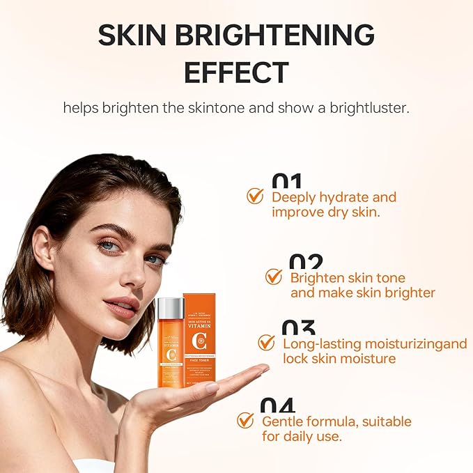 Vitamin C Facial Toner with Niacinamide & Hyaluronic Acid - Hydrating Pore Minimizing Formula for Glowing Skin - Alcohol-Free Brightening Face Toner for Sensitive & Dry Skin (100ml) (2pcs)