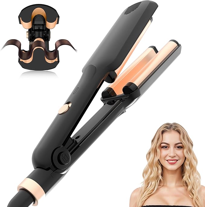 Crimper Hair Tool, Mini Hair Crimper for Women Heating up 390°F, Waver Curling Iron with Negative Ions, Double Voltage Crimping Iron for All Style (9.5 Inch/1.5 Inch)