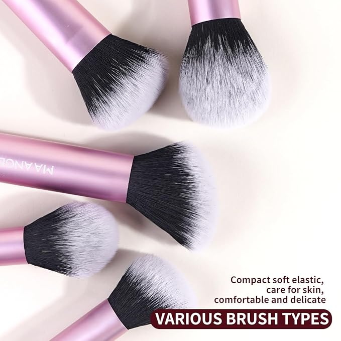 MAANGE 13 PCS Makeup Brushes Professional Make Up Brushes Premium Synthetic Powder Concealers Brushes Travel Makeup Brush Set with Case (Pink)