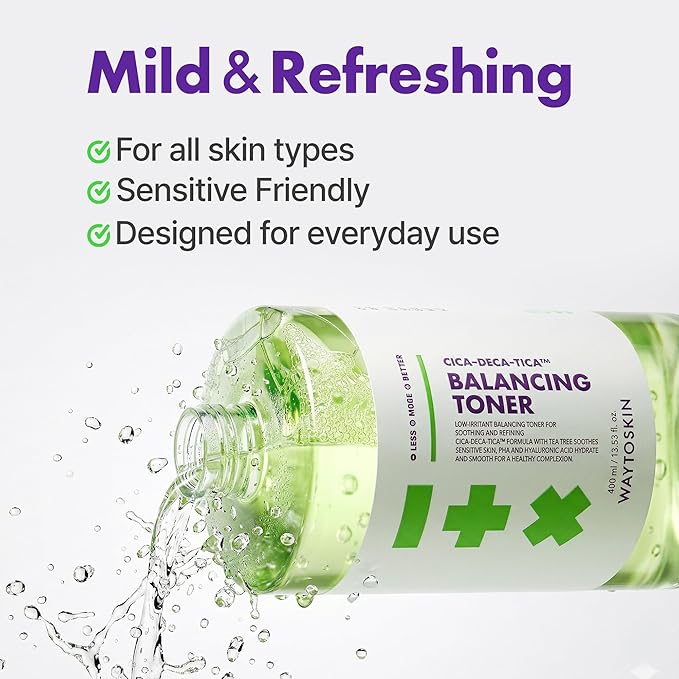 CICA Tea Tree Balancing Toner for Face – Korean Alcohol-Free Hydrating Facial Toner with PHA & Hyaluronic Acid for Oily & Combination Skin 13.53 fl oz. / 400ml
