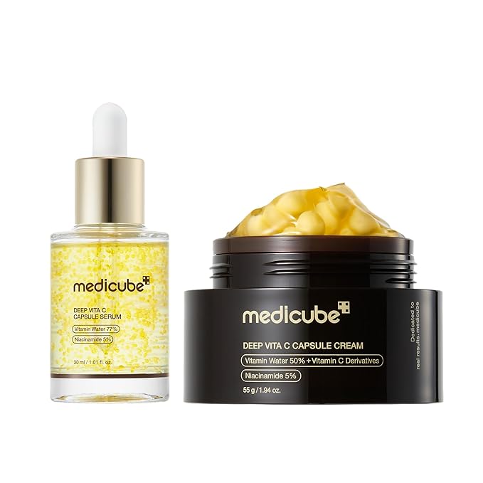 medicube Deep Vita C Capsule Serum & Cream Duo: Liposome Vita C Capsule Serum and Vita C Capsule Cream | Hydrating Vitamin C Capusle for Dull, Uneven-Looking Skin