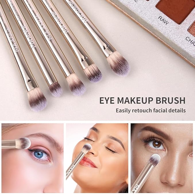MAANGE 13 Pcs Makeup Brushes with Bag, Multi-functional Eye Makeup Brush Set Professional Blending Eyeshadow Concealer Eyebrows Eyeliner (Gold)