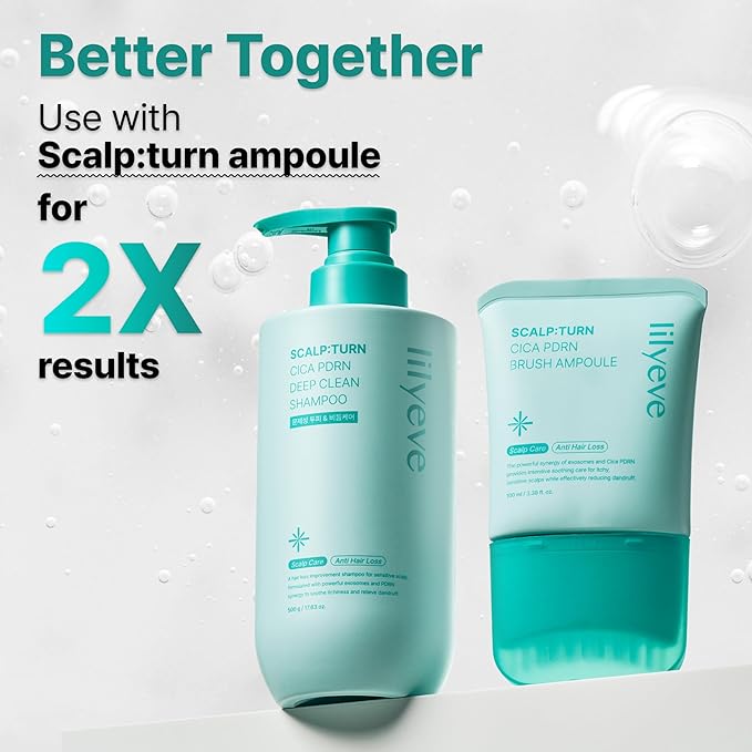 lilyeve SCALPTURN Shampoo – Cica PDRN Deep Clean Shampoo Infused with Exosome & Salicylic Acid, Clarifying Shampoo for Scalp Buildup, Korean Hair Care – 16.23 fl. oz. (17.63 oz.)