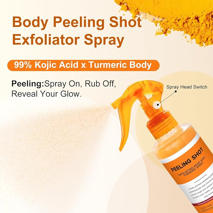Body Keratin Care Kojic Acid Turmeric Spray: Gently Exfoliating Peeling Shot– Hydrates,Nourish your skin,Suitable for All Skin Types, 200ml - HH