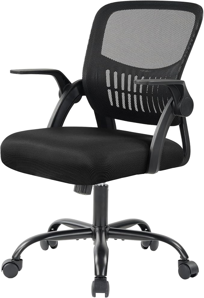 NEWBULIG Office Chair - Ergonomic Desk Chair with Lumbar Support, Mesh Computer Executive Rolling Chairs, Swivel Task Chairs with Wheels, Comfy Flip-up Arms for Bedroom, Study, Student Black