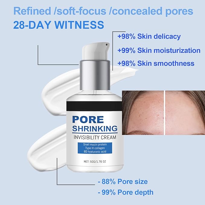 Pore Invisible Cream, Pore Minimizer for Face Shrinking Invisibility,Conceals Pores Cream Hydrates & Smooths Pores Reducer for Face, Radiant Lightens Fine Lines, Nourishing Soothing Base