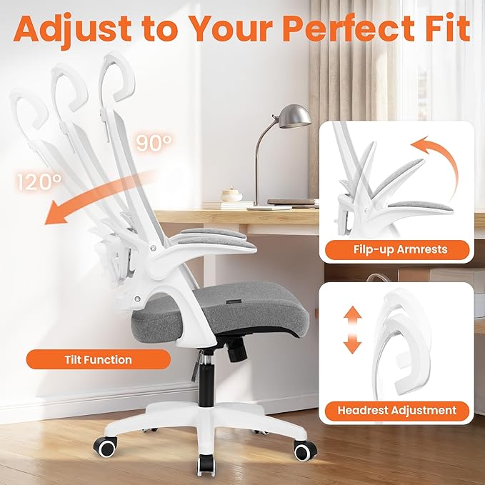 NEO Chair Ergonomic Office Desk Chair High Back Computer Gaming Mesh Chair with Comfy Task Adjustable Arms Lumbar Support Headrest Swivel for Home Office (Grey)