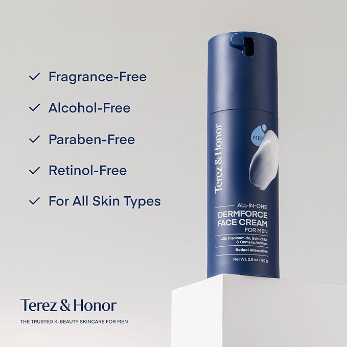 TEREZ & HONOR 6-in-1 Face Cream for Men: Korean DermForce Anti-Aging Moisturizer with Niacinamide, Bakuchiol & 5-CICA – Hydrates, Smooths & Helps Reduce Wrinkles, Dark Circles & Eye Bags – 2.8 oz