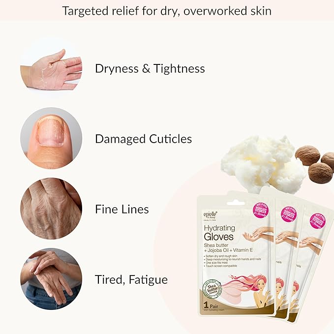 Epielle Hydrating Hand Mask 6 Pairs, Relieve and Soften with Shea Butter & Jojoba Oil, Deep Moisturizing Gloves for Dry, Cracked Hands, Self Care Gifts for Women, Spa Kit, Easter Basket Stuffers
