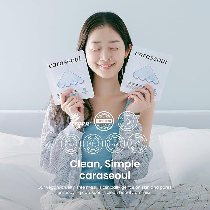 caraseoul Glowganic Pro Collagen Face Mask, Hydrogel Korean Face Mask with Niacinamide & Adenosin, Radiance Boost, Hydrating Overnight Sleep Mask, Vegan, Korean Skin Care [1.19oz (34g) x 4ea]