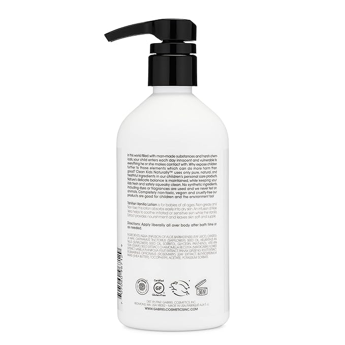 Gabriel Cosmetics Clean Kids Naturally Tahitian Vanilla Body Lotion, EWG Verified, 16oz