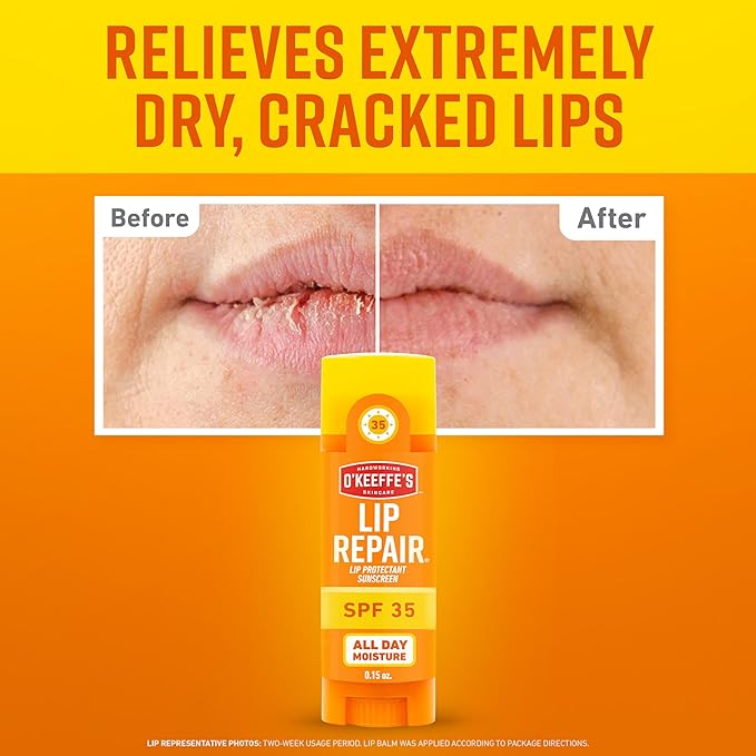 O'Keeffe's Lip Repair SPF 35 Lip Balm - Stick - Sun-Safe Moisturizer for Extremely Cracked, Dry Lips, (Pack of 6)