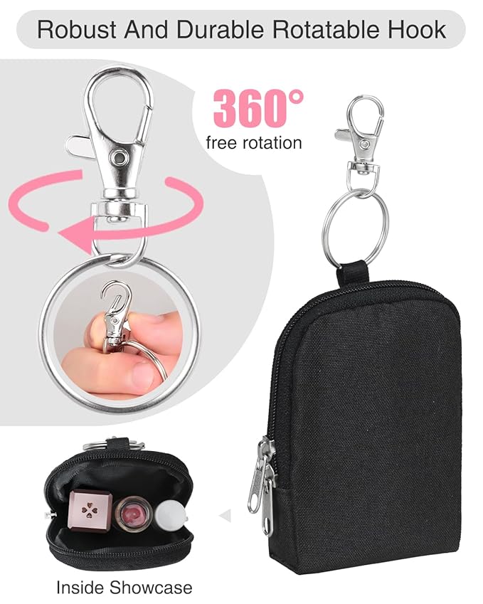 Lip Balm Holder, Portable Lipstick Sleeve Pouch With Hook - Large Chapstick Holder, Stocking Stuffers, Small Gift for Women (Black)