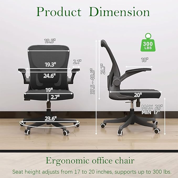 Ergonomic Office Chair Desk Chair - Mesh Computer Chair with 360° Swivel Wheels, Adjustable 90-130° Recline & Lumbar Support for Home Office, Supports up to 300lbs (07Black)