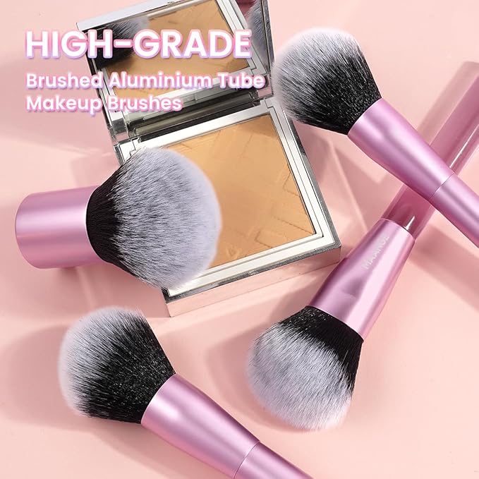 MAANGE 7pcs Makeup Brush Set Double Sided Kabuki Makeup Brushes Contour Brush for Foundation Liquid Powder Concealer Cream Cosmetics Bronzer Blending Blush Buffing Makeup Tools (Pink)