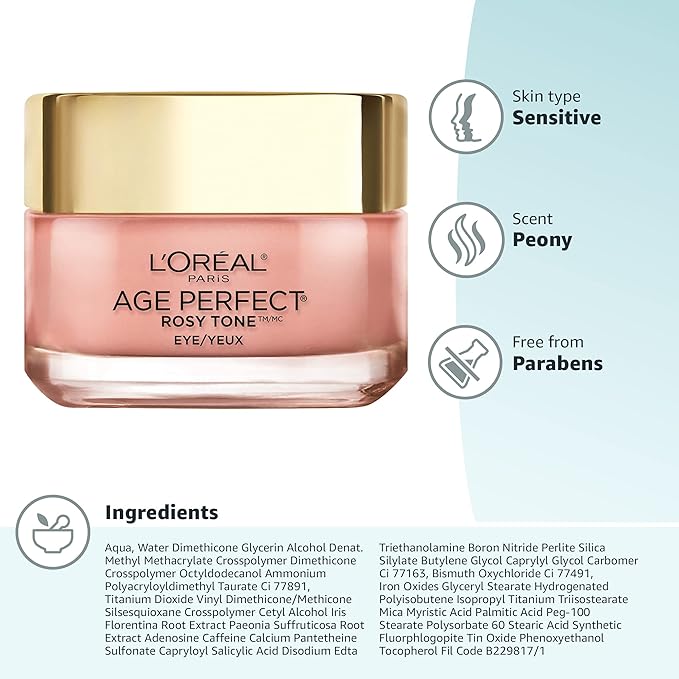 L'Oreal Paris Age Perfect Rosy Tone Anti-Aging Eye Cream, For Dark Circles & Wrinkles .5 oz