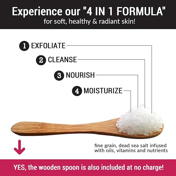 pureSCRUBS Premium Unscented Body Scrub Set - Large 16oz Dead Sea Salt Scrub, Sensitive Dry Skin Formula Includes Wooden Spoon, Loofah & Oatmeal Exfoliating Bar Soap - Spa Gift For Women