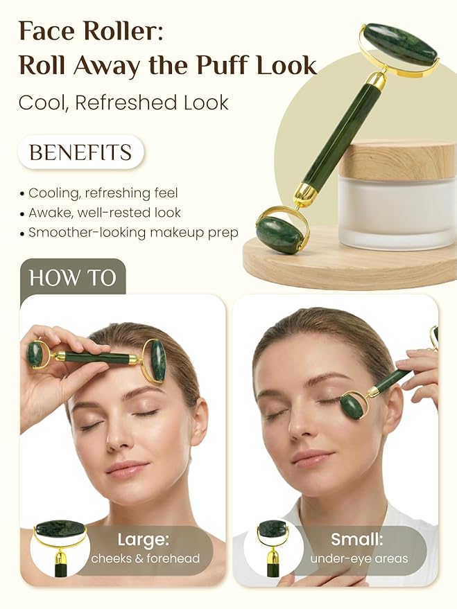 Rena Chris Gua Sha and Face Roller Set - 7 in 1 Face Skin Care Tools with Facial Cleansing Brush, 2 Silicone Scrubber Pads & Face Sponge, Travel Bag, Beauty Gift for Women