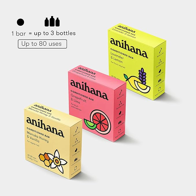 ANIHANA Conditioner Bar for Thin Fine Oily Hair Gives Hair Volume & Body Natural Healthy Look and Shine Paraben Free Lavender and Lemon 2.1 oz