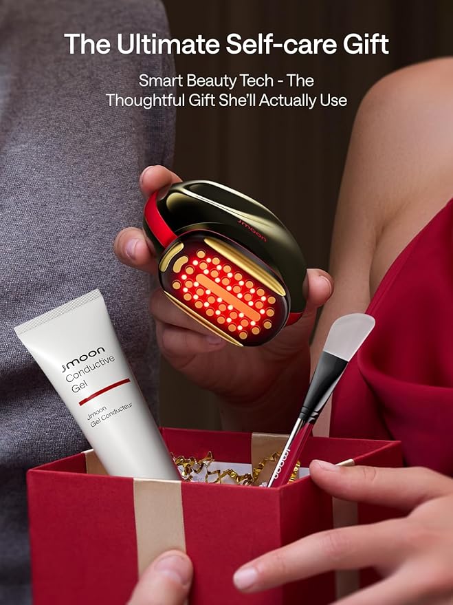 JMOON by Ulike Microcurrent Facial Device, Red Light Therapy for Face, Medical-Grade Anti-Aging Machine, 4 Modes & 5 Energy Levels for Face Lift, Better for Smile Lines, Eyes, Forehead, (Brush Set)