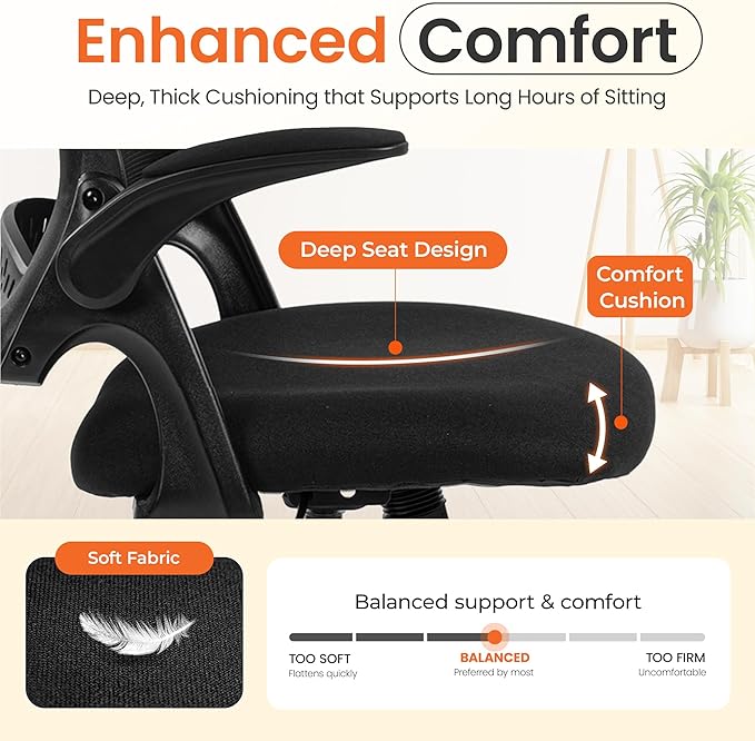 NEO Chair Office Chair Gaming Desk Computer Mesh Ergonomic Chair with Flip-up Arms Comfy Lumbar Support Adjustable Height Rolling Wheels Chair for Home Office (All Black)